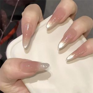 Gradient Nude Pink Cat Eye Stiletto Press-On Nails, Fine Luster press on nails wholesale OEM custom