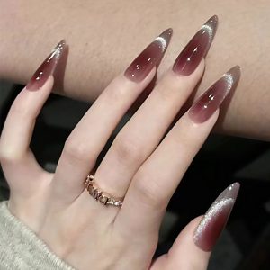 Wine Red Gradient Cat Eye Long Stiletto Press-On Nails press on nails wholesale OEM custom