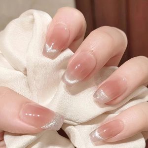 Nude Pink Gradient Cat Eye French Press-On Nails, Translucent Glow press on nails wholesale OEM custom