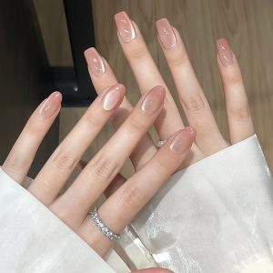 Nude Pink Gradient Ombre Press-On Nails, Warm & Translucent Premium press on nails wholesale OEM custom