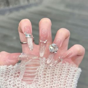 Transparent Base Rhinestone Pearl 3D Glitter Press-On Nails press on nails wholesale OEM custom