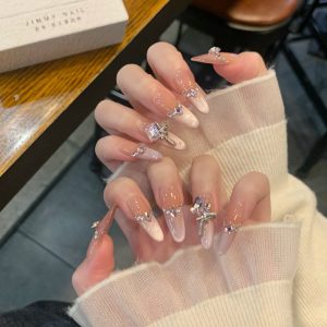 Nude Pink Gradient Stiletto with 3D Rhinestone & Star Press-On Nails press on nails wholesale OEM custom