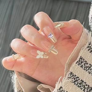 Transparent Base Butterfly & Rhinestone 3D Press-On Nails press on nails wholesale OEM custom