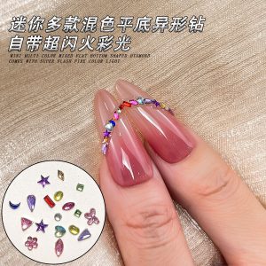 Mixed Color Irregular Flat-Bottom Diamond Press-On Nails, Super Sparkle press on nails wholesale OEM custom