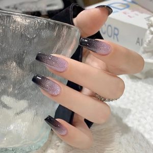 Black Purple Gradient Cat Eye Magnetic Press-On Nails, Premium press on nails wholesale OEM custom