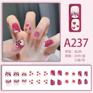 Pink White Contrast Bear Heart Strawberry Press-On Nails press on nails wholesale OEM custom