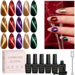 LUODANQI Cat Eye Magnetic Press-On Nails, 5-Color Shine Design press on nails wholesale OEM custom