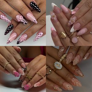Pink 3D Flower & Bow Polka Dot Press-On Nail Set press on nails wholesale OEM custom