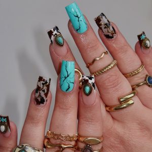 Denim Crackle Blue Gem Border Creative Press-On Nails press on nails wholesale OEM custom