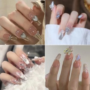 Multi-Style Diamond 3D Heart Flower Press-On Nails press on nails wholesale OEM custom