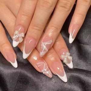 French Stiletto Press-On Nails Transparent Bow Decoration press on nails wholesale OEM custom