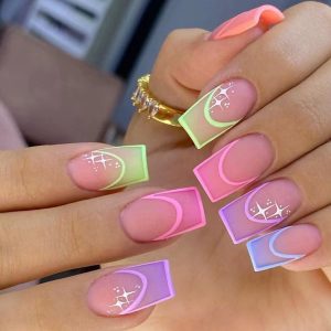 Gradient French Frame Star Glitter Creative Press-On Nails press on nails wholesale OEM custom