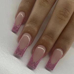 Pink Gradient French Sequin Rhinestone Press-On Nails press on nails wholesale OEM custom