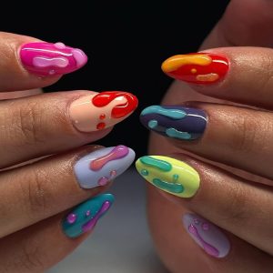 Rainbow Drop Glue 3D Press-On Nails Colorful Unique Style press on nails wholesale OEM custom