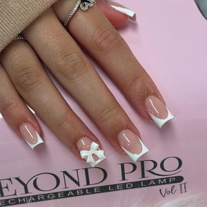 French White Edge 3D White Bow Press-On Nails press on nails wholesale OEM custom