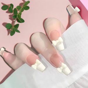 White Bow 3D Press-On Nails Fresh Sweet Style II press on nails wholesale OEM custom