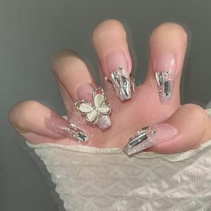 Transparent Base Floral Heart Sticker Nails II press on nails wholesale OEM custom