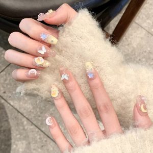 Aurora Butterfly Diamond Nails Shell Pearl II press on nails wholesale OEM custom