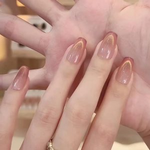 Pink Gold Gradient Cat Eye Magnetic Press-On Nails Premium press on nails wholesale OEM custom