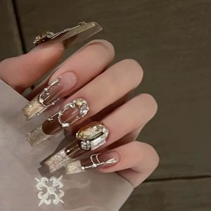 Luxury Rhinestone Gradient Press-On Nails 3D Sparkling press on nails wholesale OEM custom