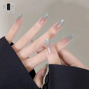 Silver Grey Gradient Cat Eye Magnetic Press-On Nails Elegant press on nails wholesale OEM custom