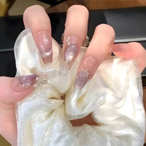 Pink Purple Cat Eye Gradient Glitter Press-On Nails Dreamy press on nails wholesale OEM custom