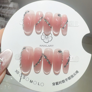 Pink Gradient Silver Chain Rhinestone Nails II press on nails wholesale OEM custom