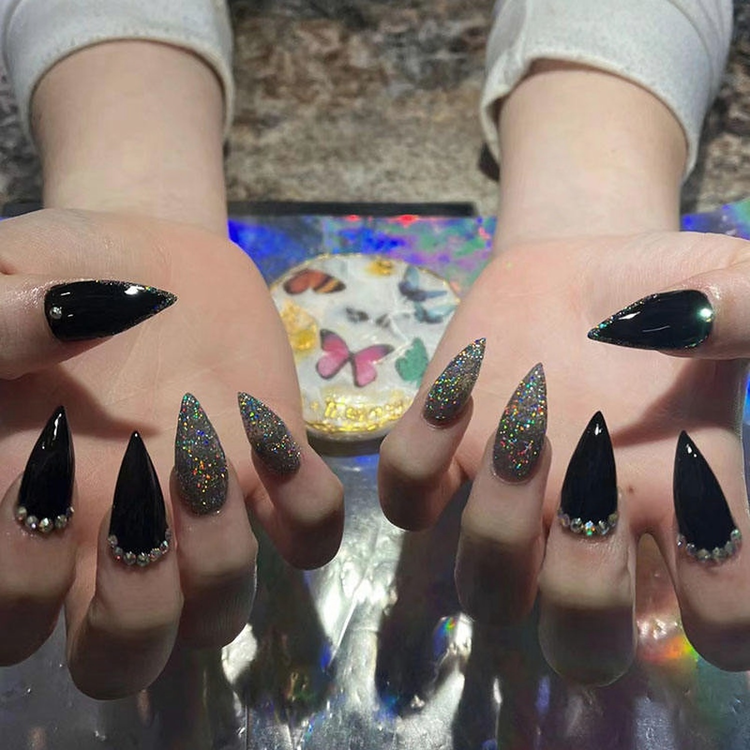 Ben Lin Aurora Chrome Coffin Press-On Nails
