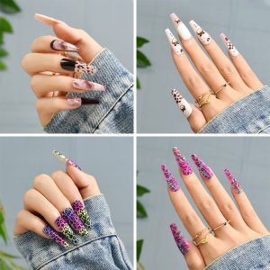 Creative Press-On Nails: Leopard, Cartoon Bear, Rainbow Gradient & Pink Leopard press on nails wholesale OEM custom