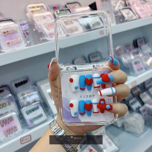 Blue White Red Heart 3D Handmade Press-On Nails press on nails wholesale OEM custom