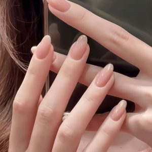 Nude Pink Gradient Ombre Press-On Nails, Natural Translucent press on nails wholesale OEM custom