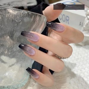 Black Purple Gradient Cat Eye Magnetic Press-On Nails press on nails wholesale OEM custom