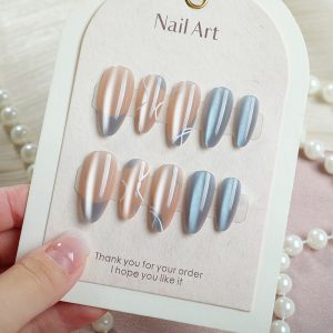 Pearl Gradient Cat Eye Dual Color Line Press-On Nails press on nails wholesale OEM custom