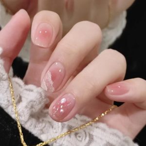 Pink Gradient Base with Pearl Shell 3D Decoration Press-On Nails press on nails wholesale OEM custom