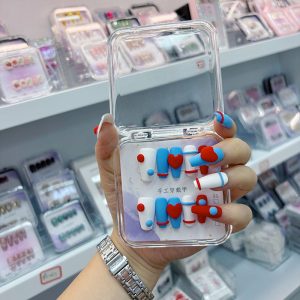 Blue White Red Heart 3D Handmade Press-On Nails press on nails wholesale OEM custom