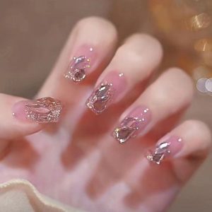 Pink Base Crystal Rhinestone 3D Glitter Press-On Nails press on nails wholesale OEM custom