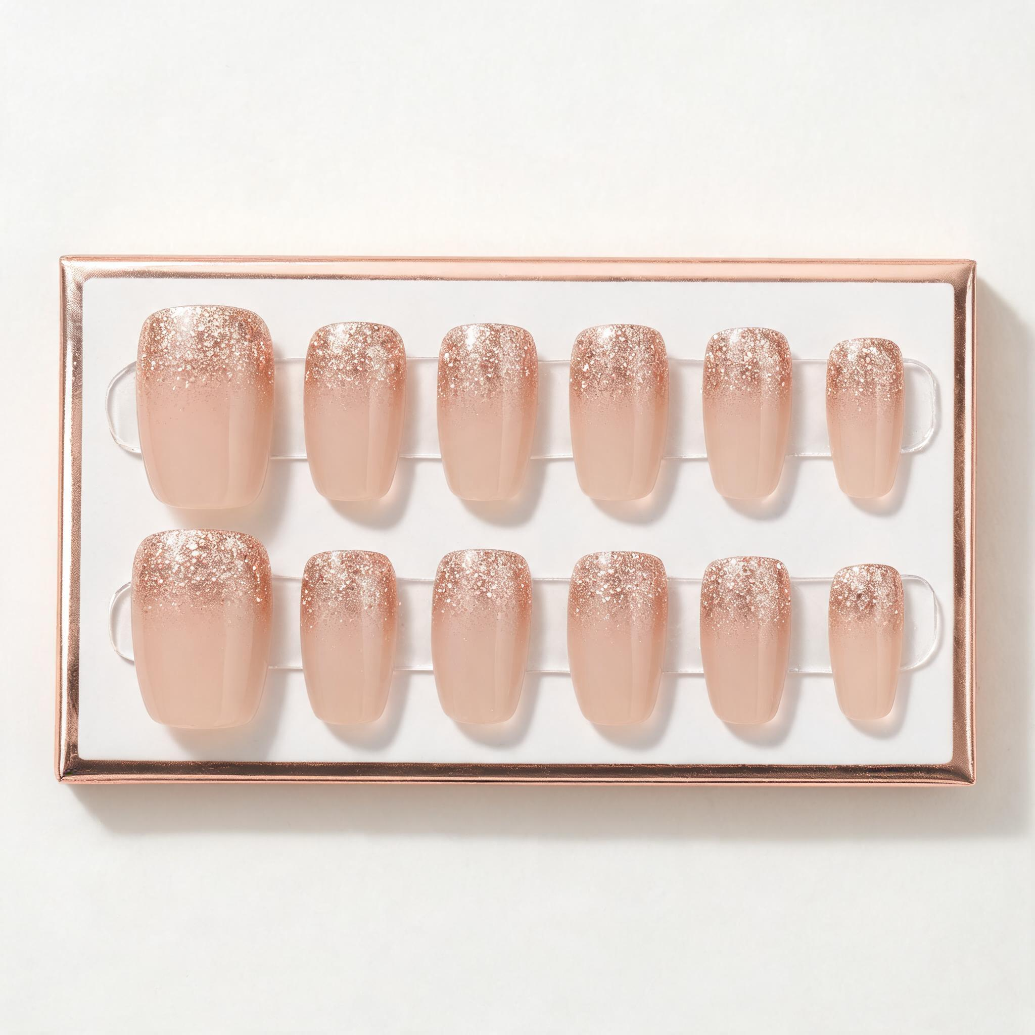 Ben Lin Glitter Fade - Rose Gold press on nails wholesale OEM custom